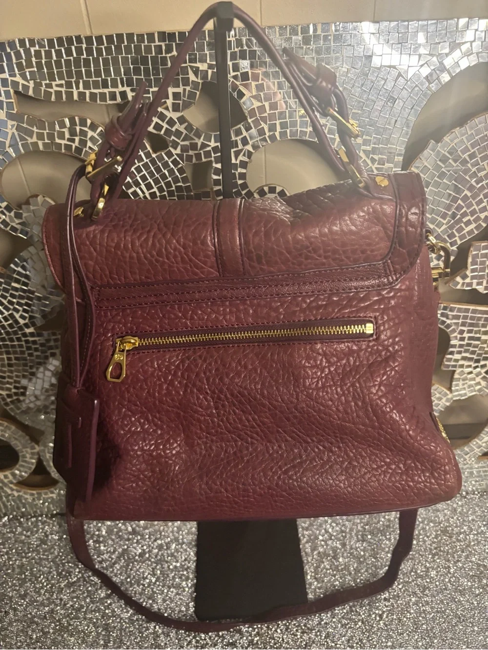 💕Tory Burch Textured Burgundy Leather Satchel Crossbody
